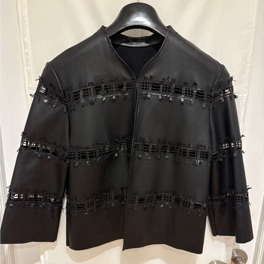 Black Leather Jacket with Unique Cutout Design